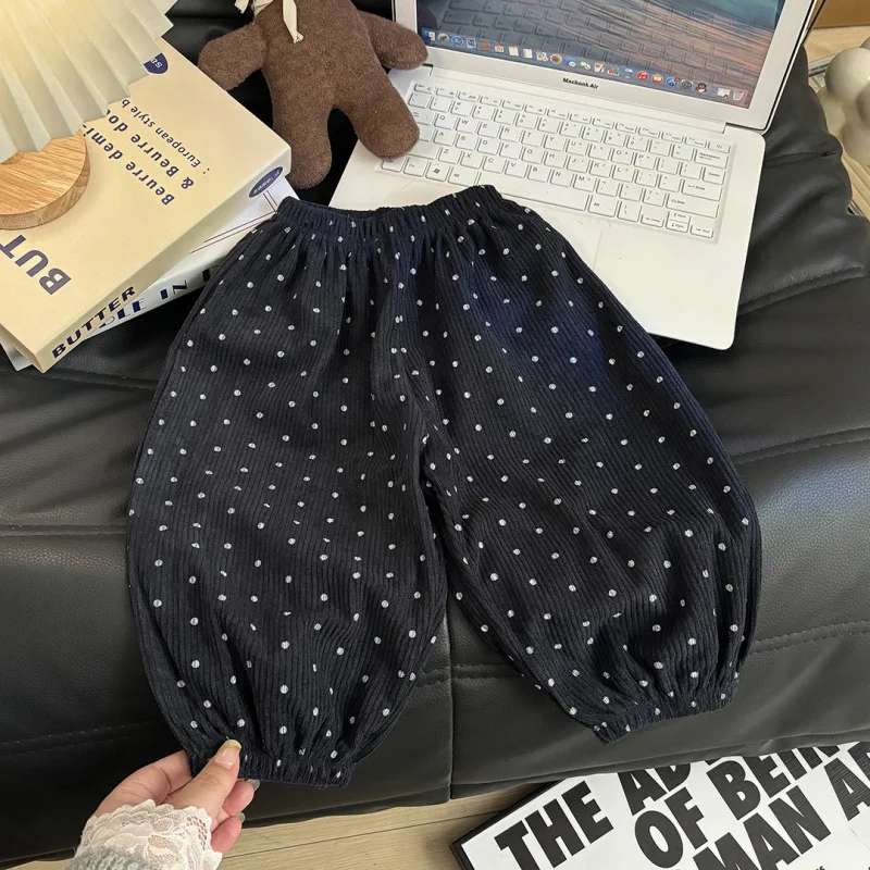Pantalones de niña casuales con lunares y puños elásticos - imagen 3