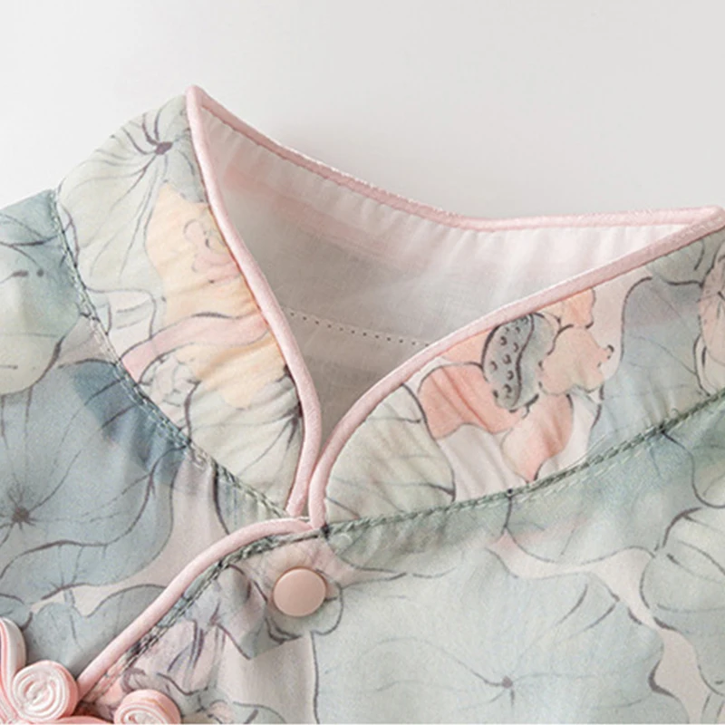 Conjunto de bebé niña estilo cheongsam algodón manga larga con flores - imagen 4