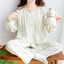 Pijama de lactancia de algodón puro con gasa floral doble capa