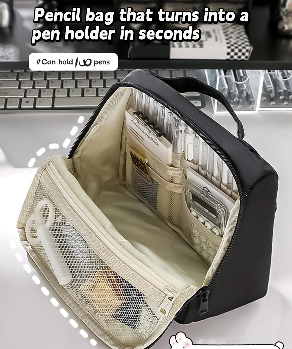 Uso del estuche como bolsa de maquillaje con productos dentro