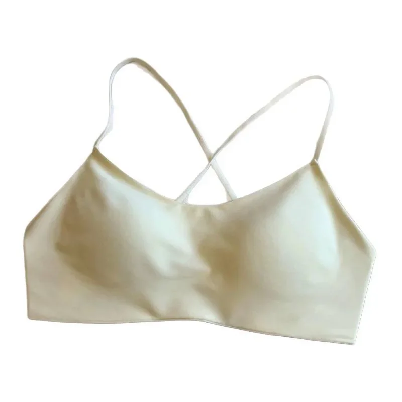 Sujetador camisola niña beige con espalda cruzada y escote V - imagen 2