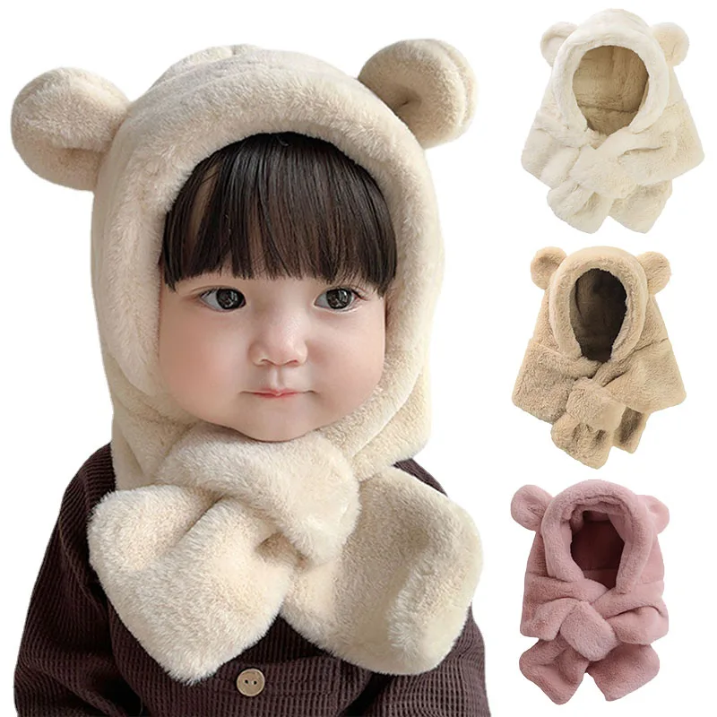 Gorro con capucha y bufanda de borreguito con orejas de oso
