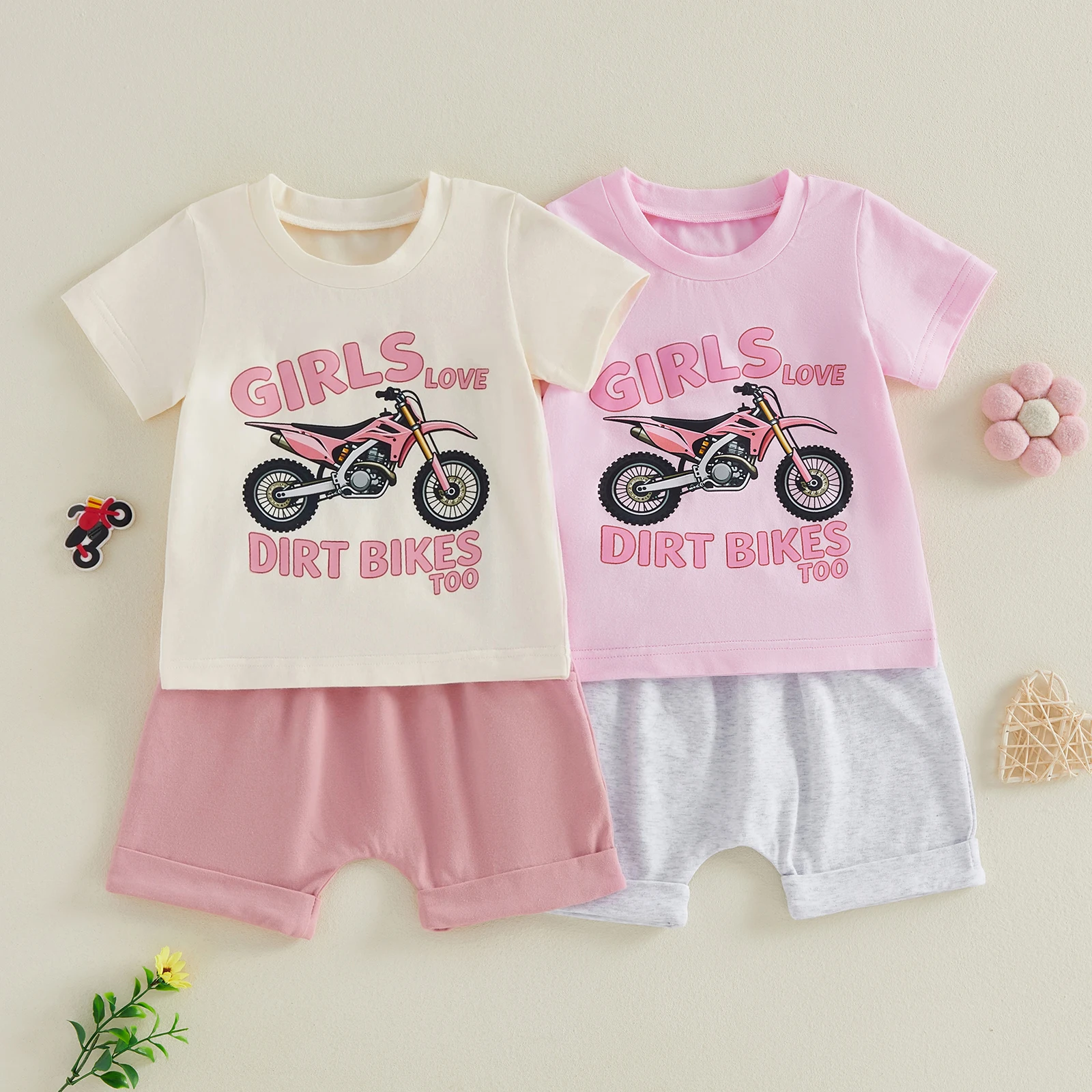 Conjunto de verano niña: camiseta letras de moto y bermudas elásticas - imagen 2