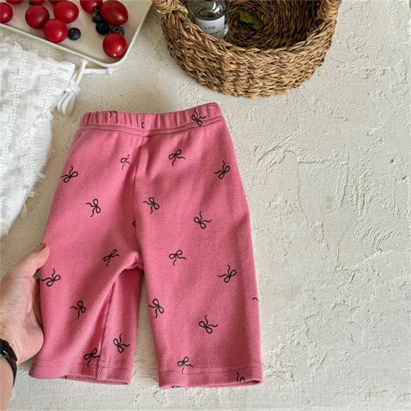 Pantalones de verano finos para niñas con lazo y cintura elástica - imagen 2
