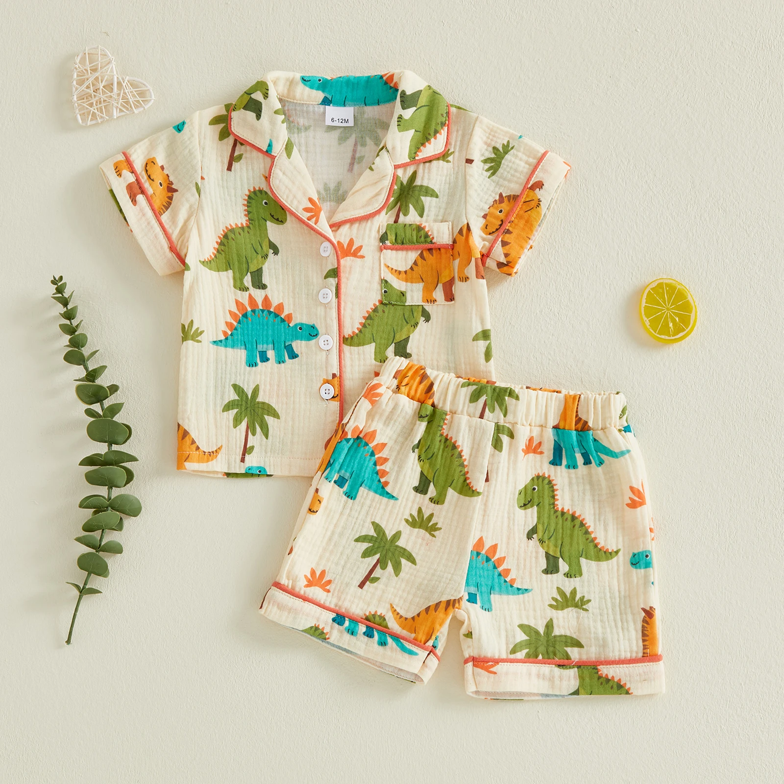 Conjunto de verano niño VISgogo camiseta dinosaurio y pantalón corto