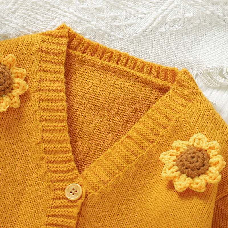 Cárdigan de punto manga larga para bebé niña otoño - Estilo girasol 3D - imagen 5