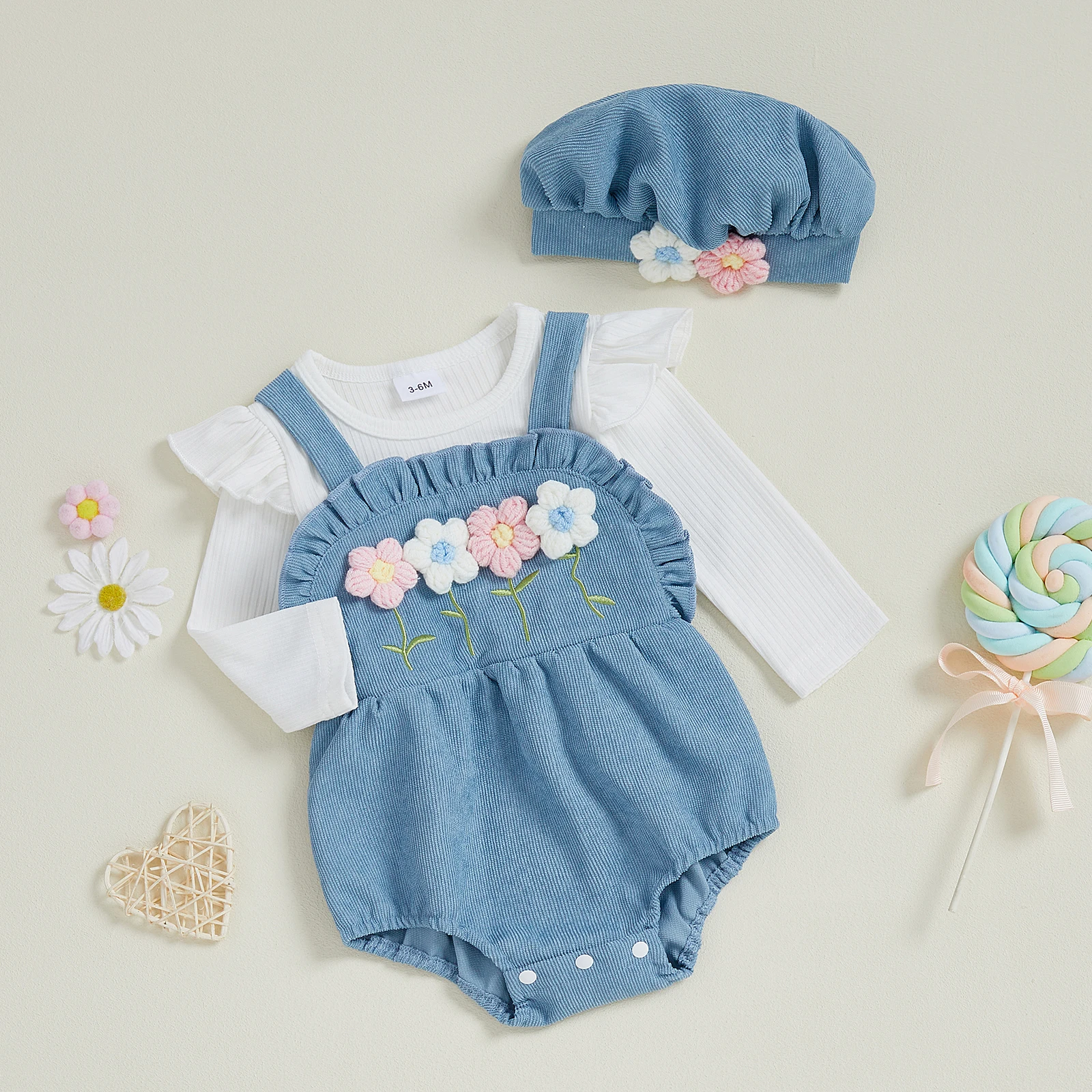 Mono bebé niña bordado floral cuello redondo efecto dos piezas - imagen 5