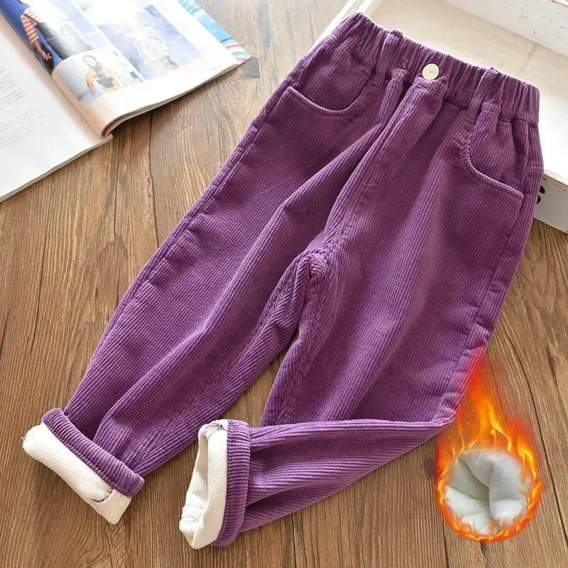 Pantalones de pana para niñas con forro polar, invierno - imagen 4