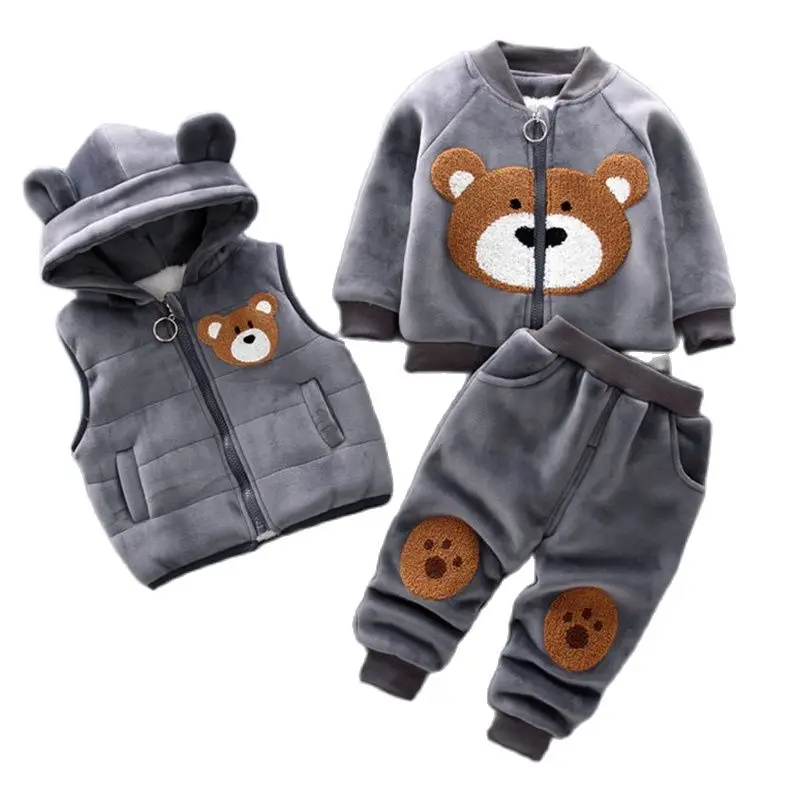 Conjunto invierno bebé niña – Chaqueta oso de lana con chaleco y pants
