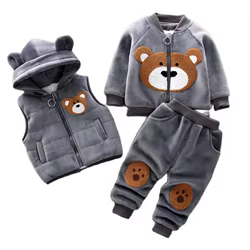 Conjunto invierno bebé niña – Chaqueta oso de lana con chaleco y pants