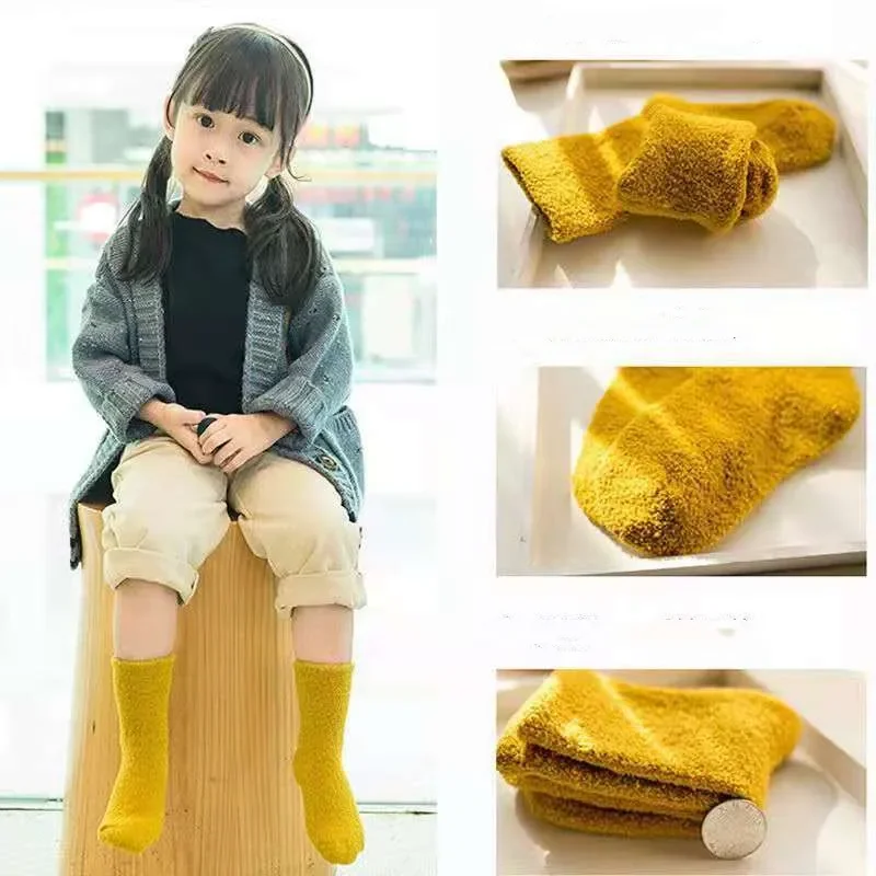 Calcetines gruesos de invierno algodón lana color coral para niños - imagen 4