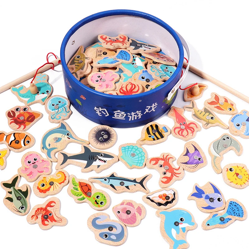 Juego de pesca magnética de madera para niños - Montessori - imagen 3