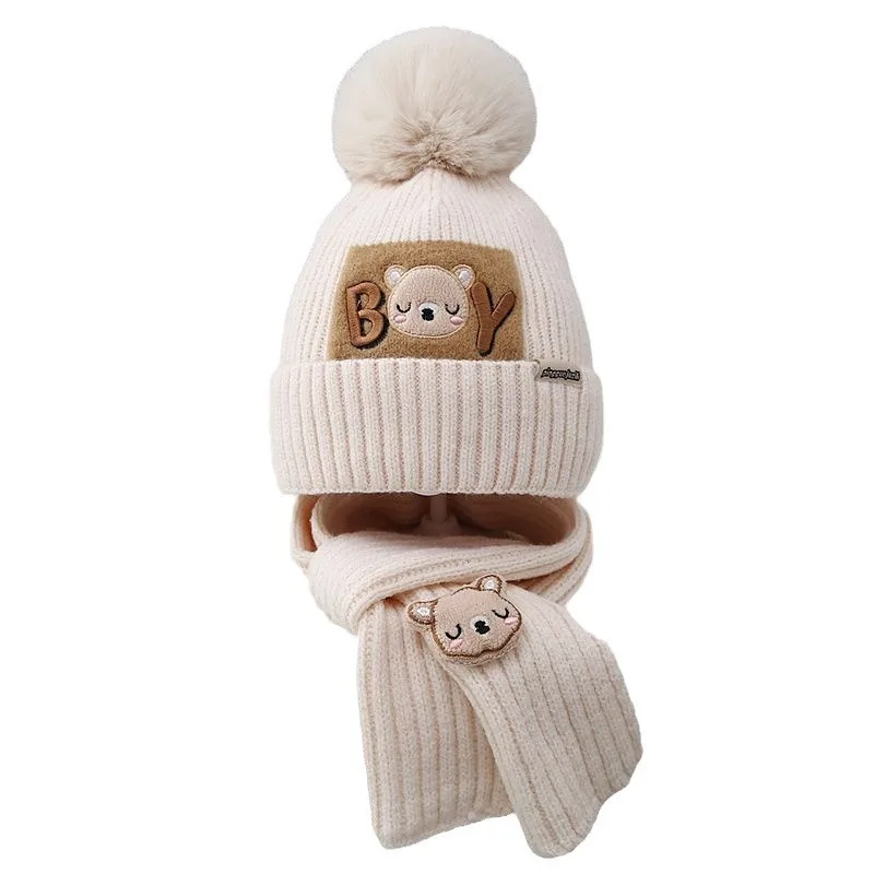 Gorro de osito y bufanda para bebé – Algodón acolchado para otoño e invierno - imagen 5