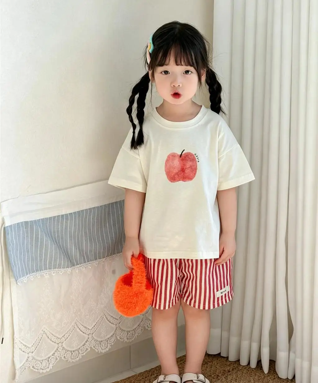 Camiseta básica de cuello redondo con estampado de frutas para verano