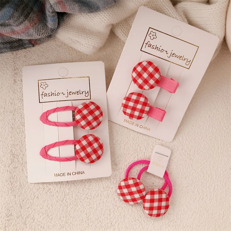 Diadema de tela a cuadros con goma elástica para niñas y flequillo - imagen 5