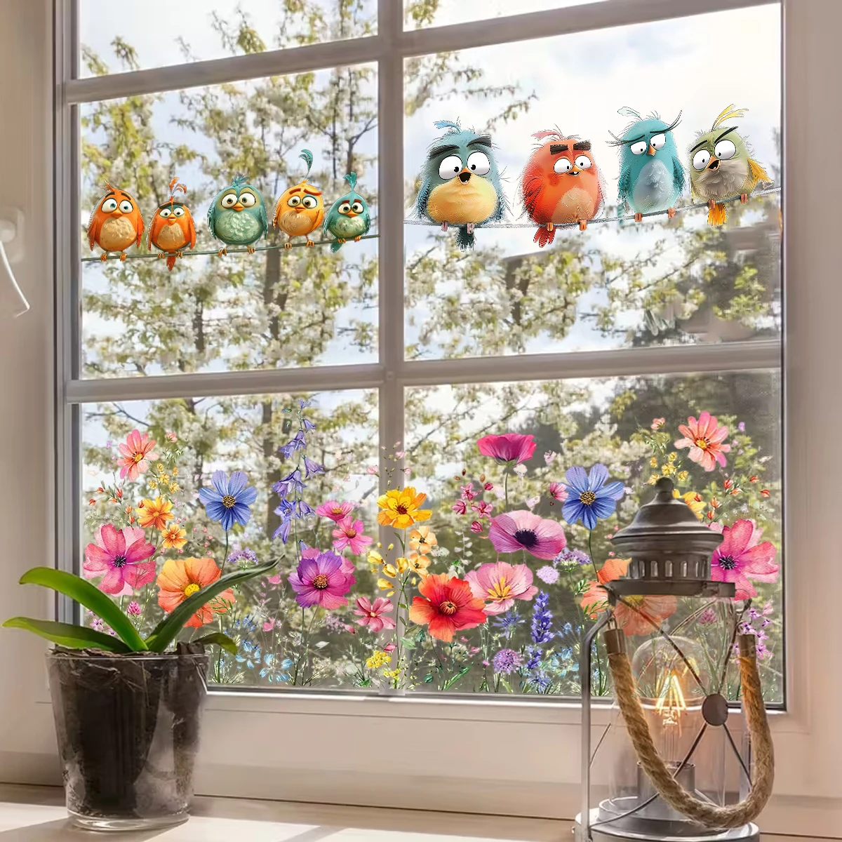 Pegatina de ventana pájaro colorido – Vinilo decorativo PVC extraíble - imagen 4