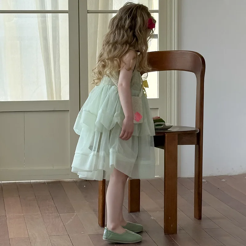 Vestido princesa de tul verde menta con encaje - imagen 4