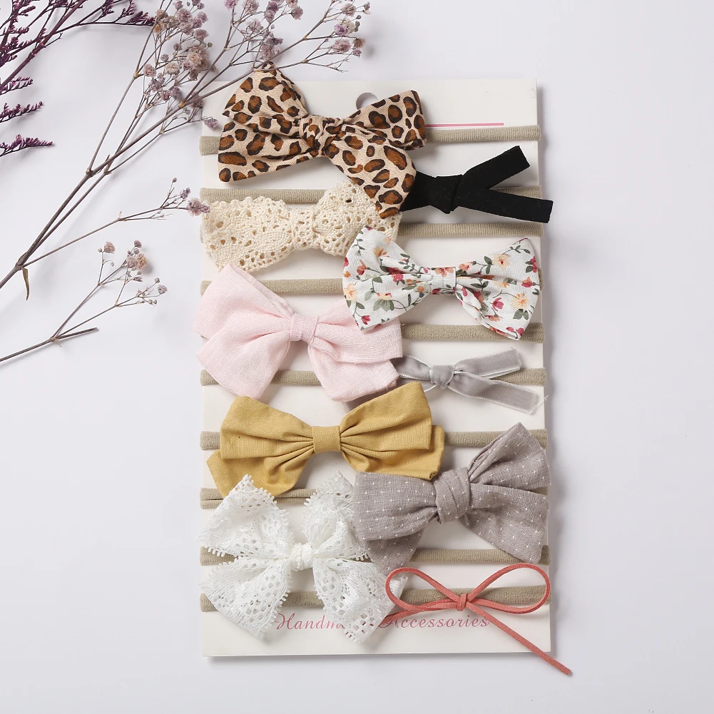 Diademas de flores para bebé – Elástico de nailon con lazo de leopardo - imagen 4