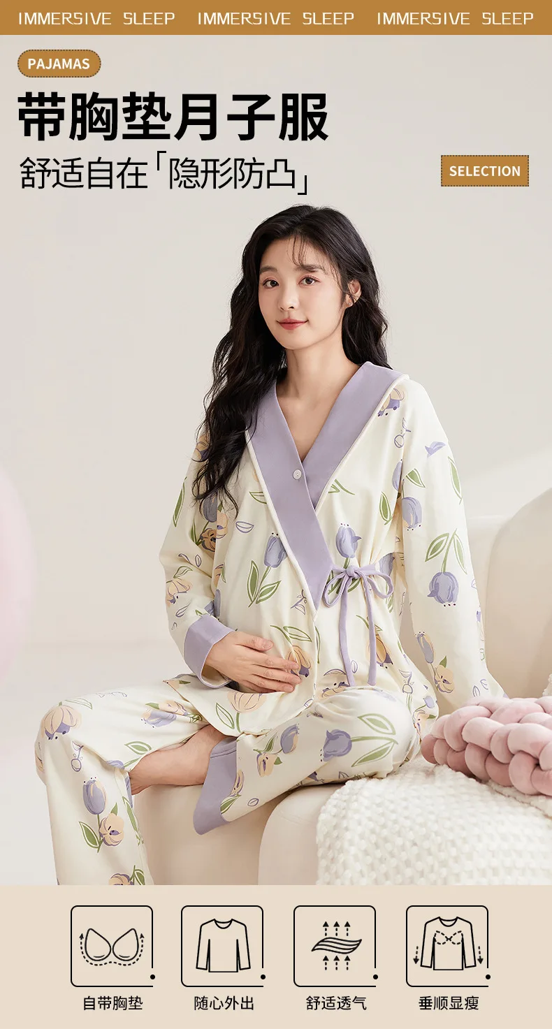 Conjunto de pijama de lactancia con almohadillas visibles