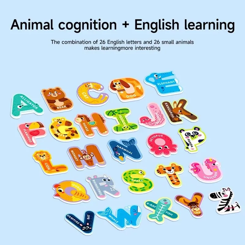 Pegatinas magnéticas de animales y letras para refrigerador educativo