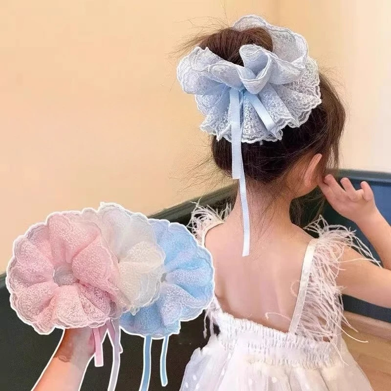 Diademas grandes de encaje francés para niñas – Elásticas color sólido - imagen 3