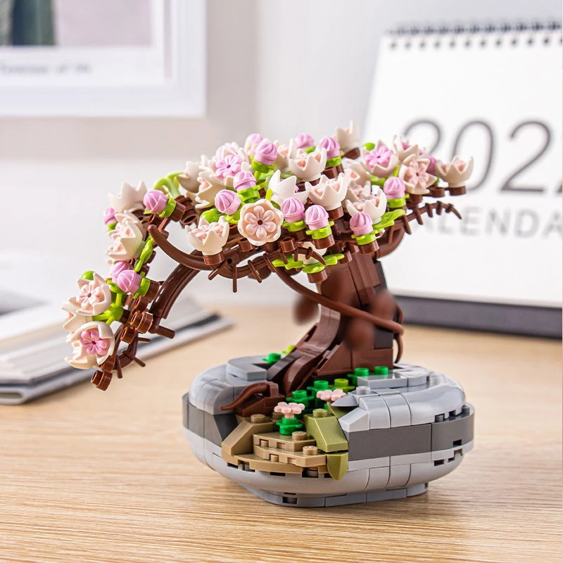 Juego bloques construcción bonsái en maceta, flor de cerezo para niños - imagen 3