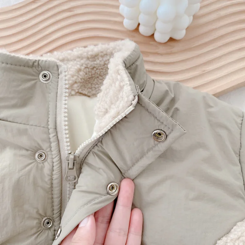 Abrigo de lana con costuras cálidas para niñas otoñales - imagen 4