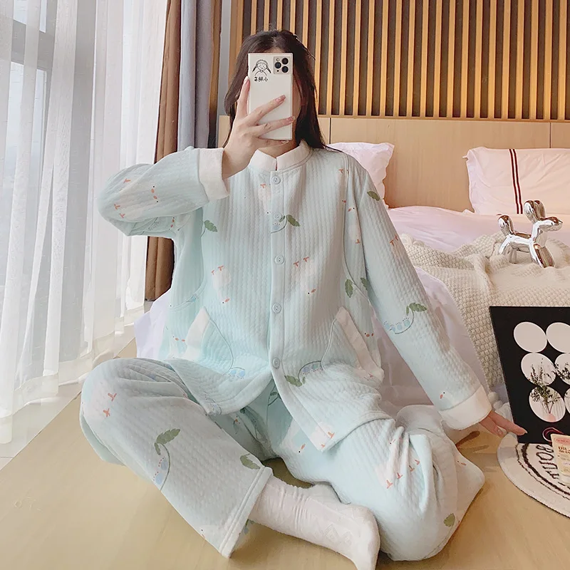 Pijama de lactancia acolchado cálido en algodón para invierno - imagen 3