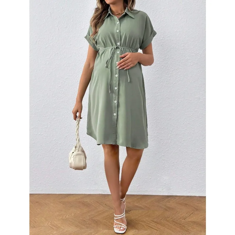 Vestido de maternidad verano con botones y cinturón - imagen 4
