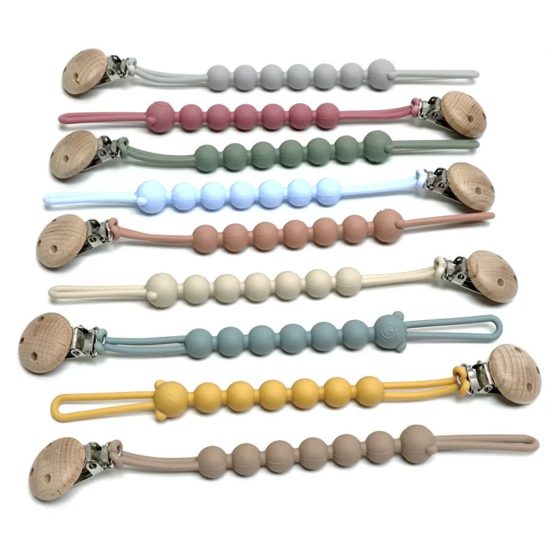 Cadena de chupete de silicona con diseños coloridos