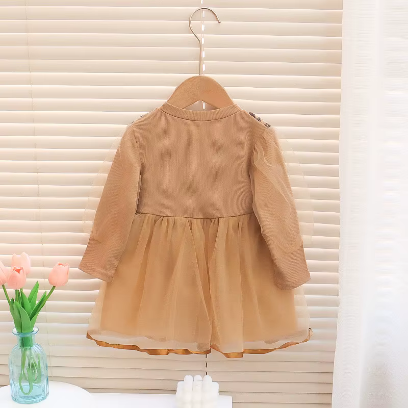Vestido de bebé a cuadros manga larga estilo princesa para niña - imagen 5