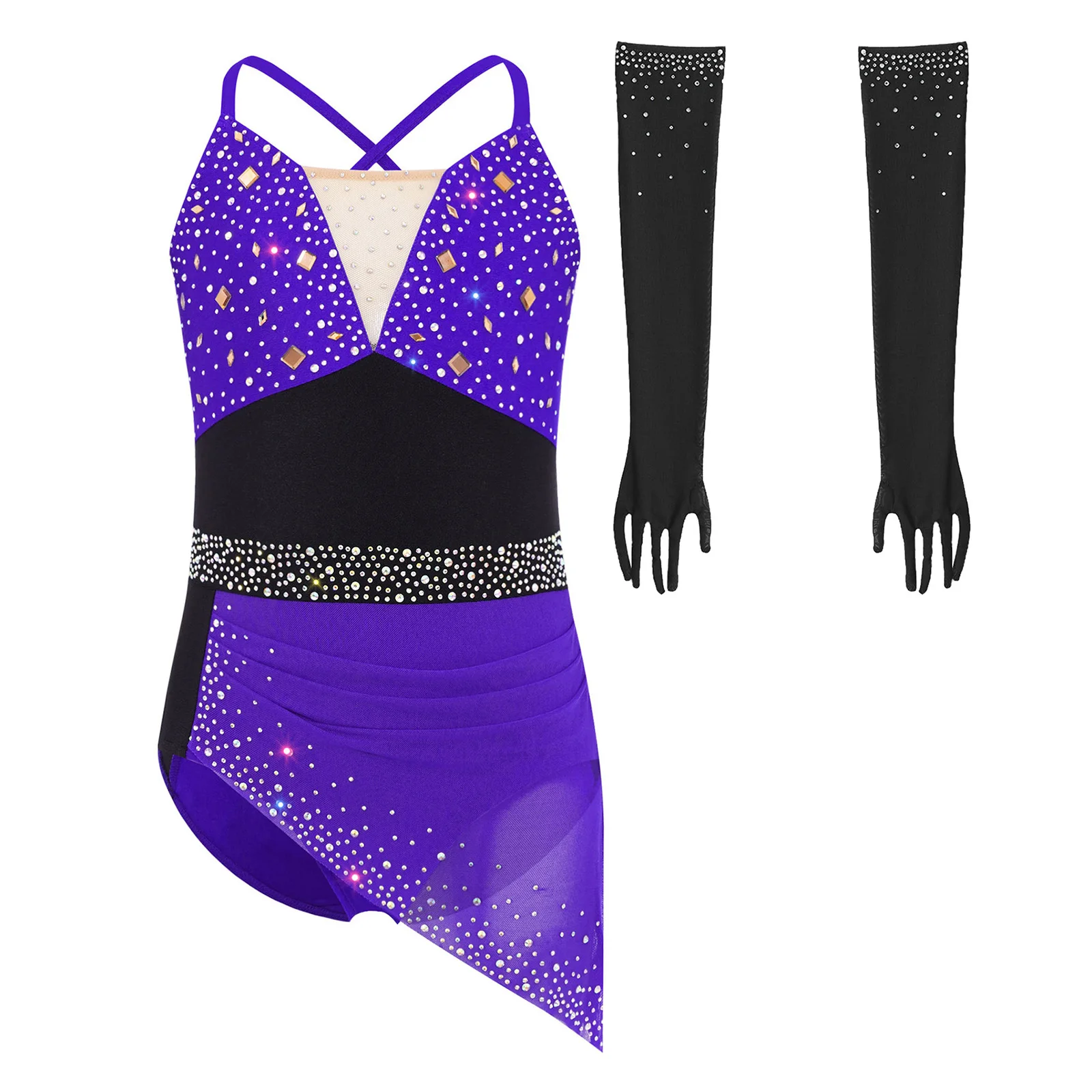 Vestido de baile latino para niñas con pedrería brillante - imagen 3