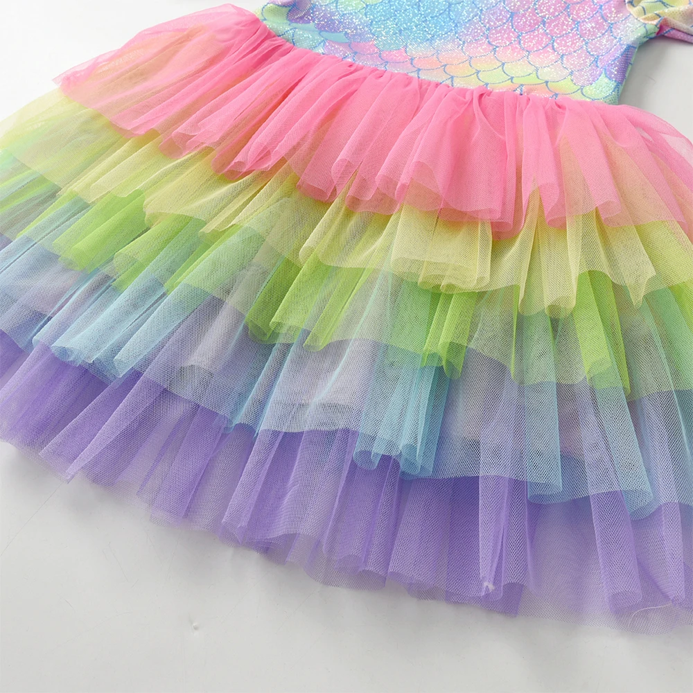 DXTON Vestido de fiesta para niña con capas y sirena degradado - imagen 2