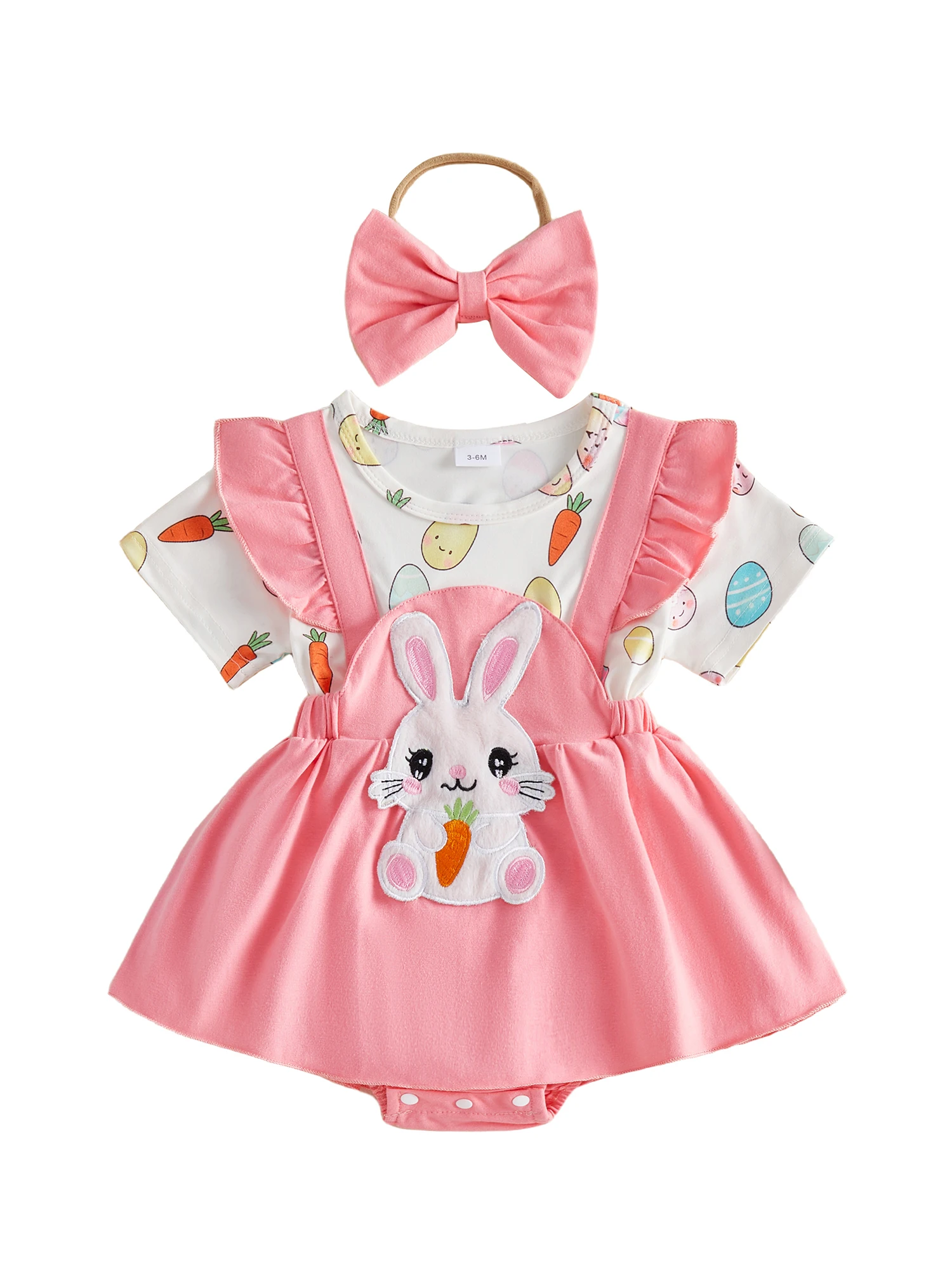 Conjunto de 2 piezas para bebé niña con vestido pelele y diadema de Pascua