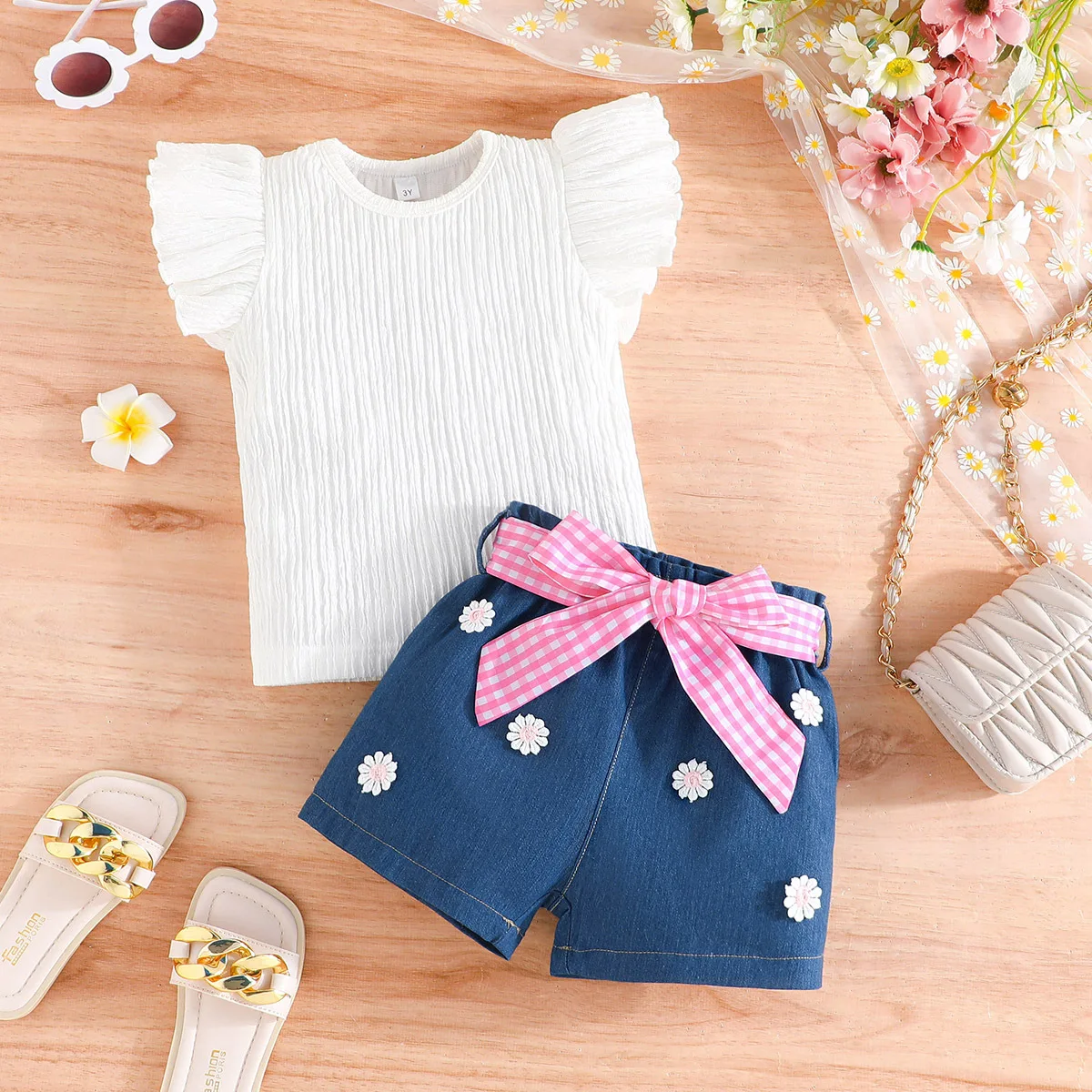 Conjunto de verano para niña: camiseta blanca sin mangas y vaquero - imagen 2