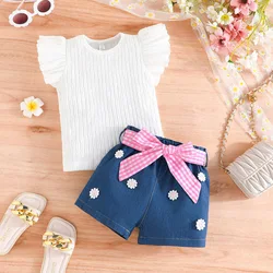 Conjunto de verano para niña: camiseta blanca sin mangas y vaquero