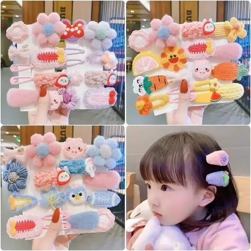 Horquillas de felpa para niña con lazo floral de invierno - imagen 4