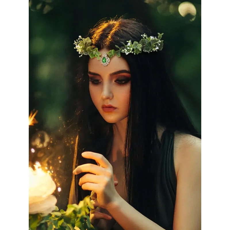 Diadema de elfa princesa con hojas y flores para cosplay - imagen 4
