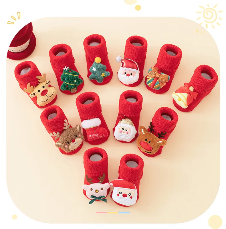 Calcetines bebé punto cálidos Papá Noel, muñeco de nieve y ciervo - imagen 5