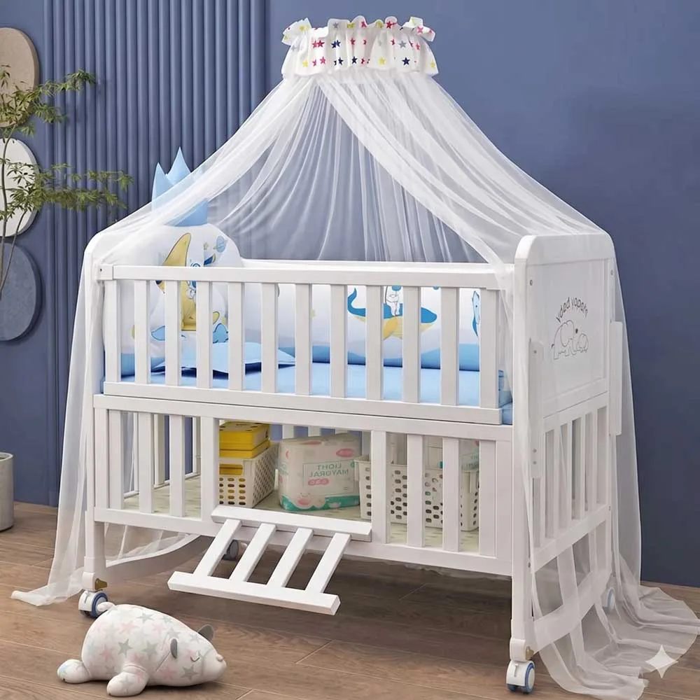 Cuna de madera blanca multifunción con diseño completo