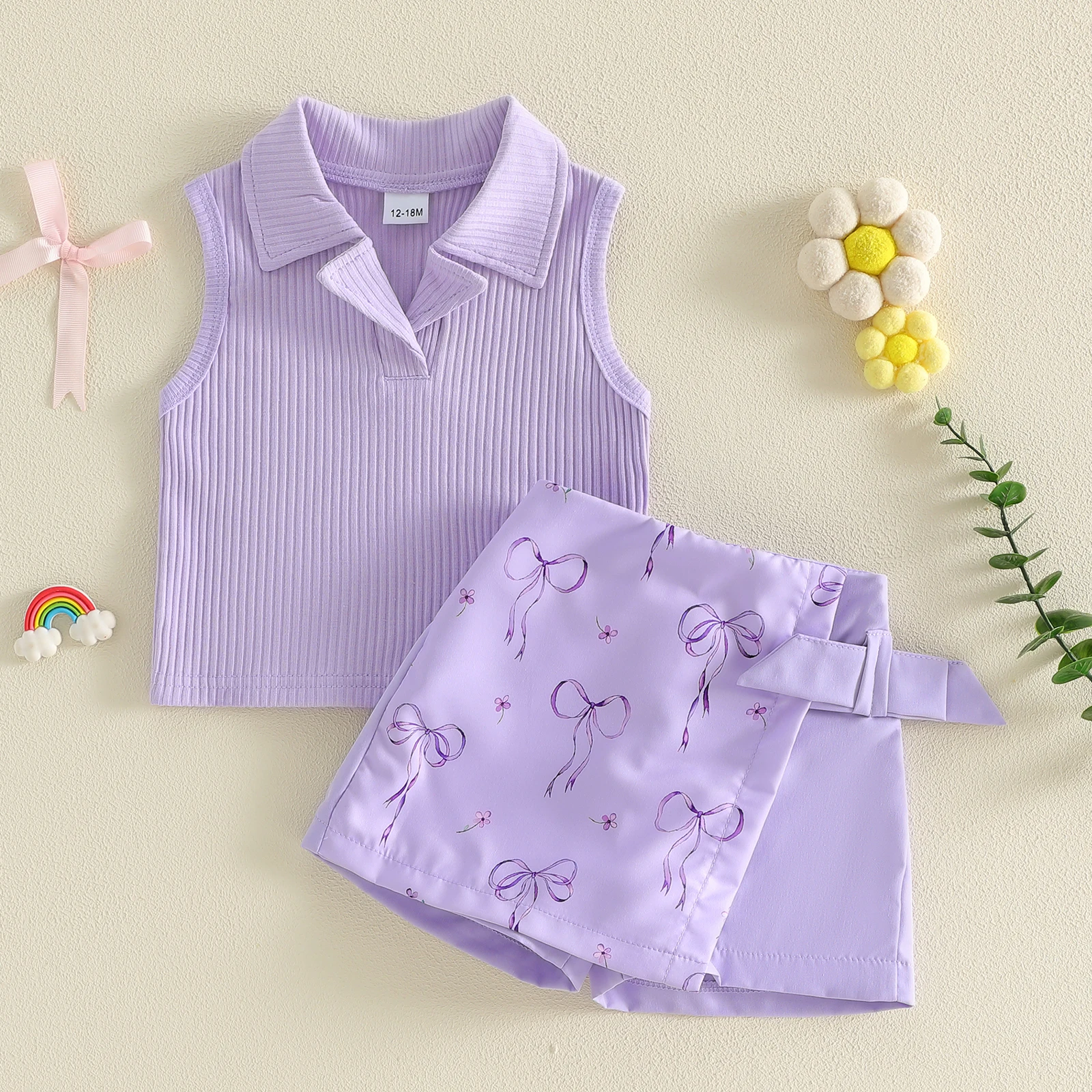 Conjunto de verano niña pequeña con camisetas sin mangas y lazo - imagen 5