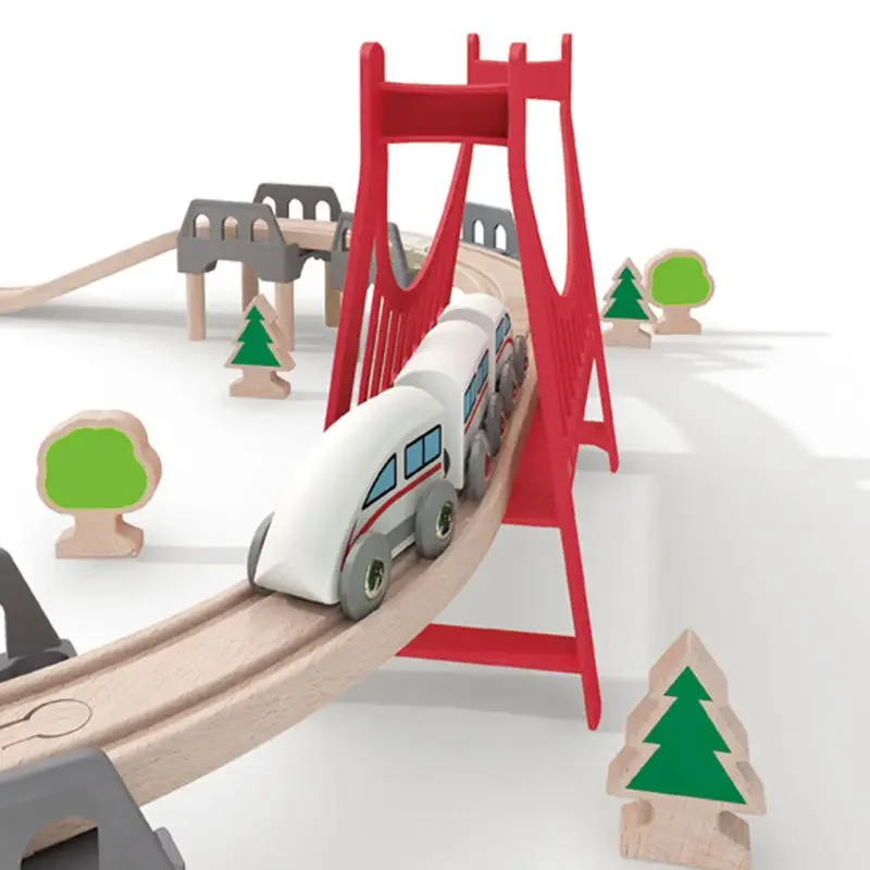 Pista de tren en madera con túnel y puente para niños - imagen 5