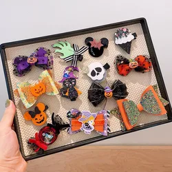 Lazos Halloween para niñas con pinzas fantasma cinta satinada