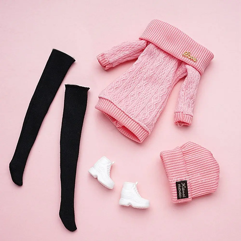 Conjunto de ropa para muñeca de punto con sombrero y medias