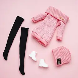 Conjunto de ropa para muñeca de punto con sombrero y medias