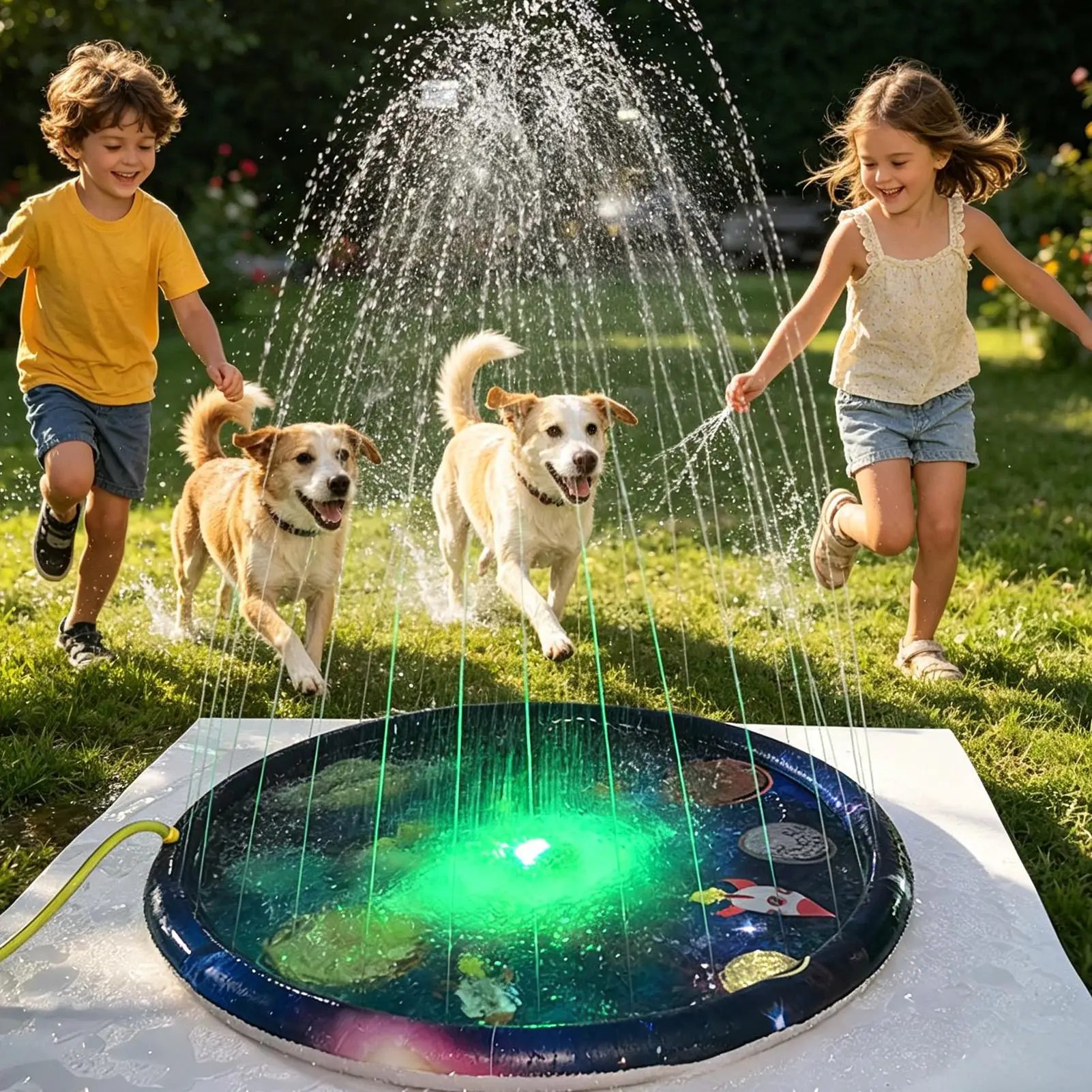 Juego acuático en jardín