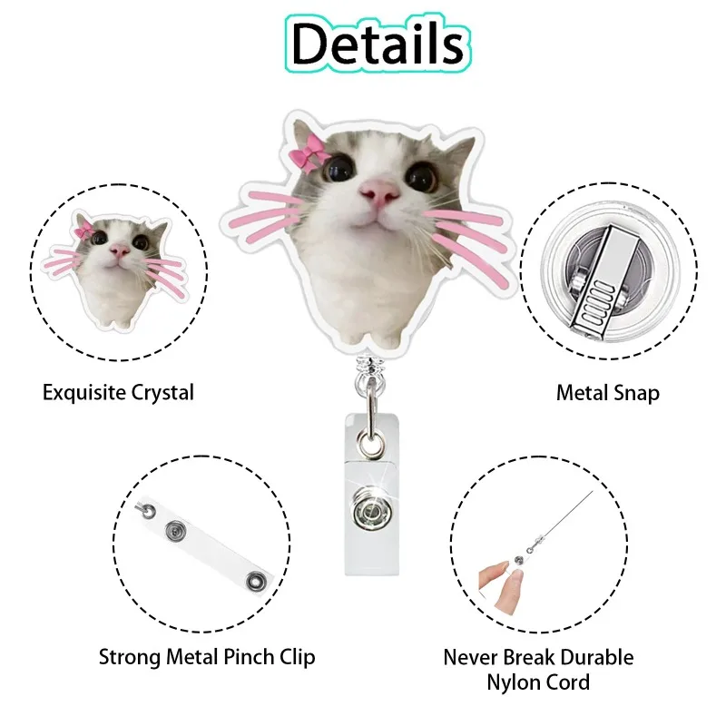 Porta carnet retráctil 360 con clip cocodrilo gato emoticono - imagen 4