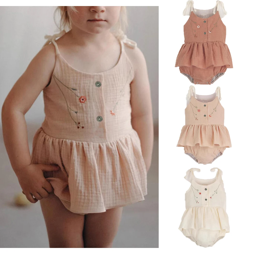 Pelele bordado floral sin mangas de verano para niña - imagen 5