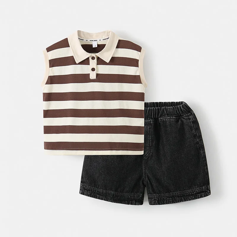 Conjunto de verano para niño: top sin mangas a rayas y bermuda vaquera - imagen 3