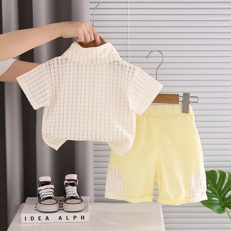 Conjunto de verano para bebé niño camisa a cuadros y pantalón corto - imagen 5